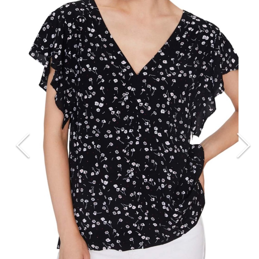 Sanctuary Flutter Sleeve Blouse XS in Black Multi